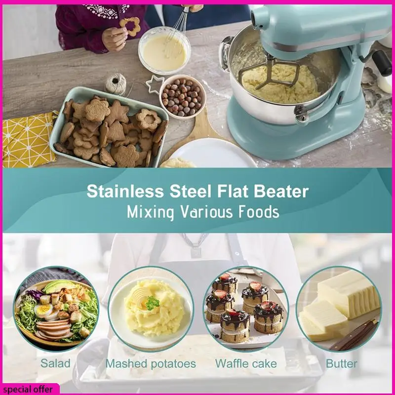 

A65Z 6QT Stainless Steel Mixer Bowl With Bowl Lid Covers & Beater Paddle Attachment Replacement For Kitchenaid Stand Mixer