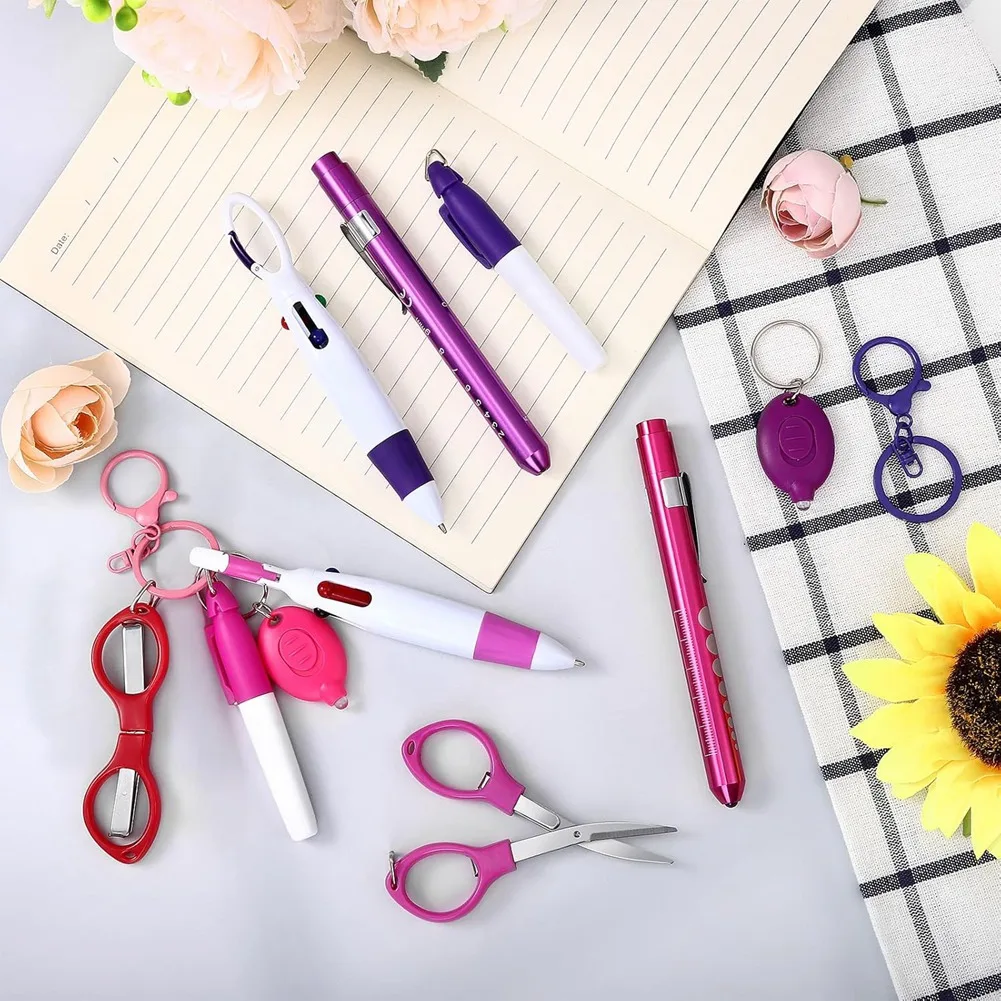

12 Pcs Nurse Pen Set Two Colors Pink Purple Include Permanent Marker Pen Pen Lights For Nurses Retractable Ballpoint Pen