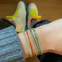 Adjustable Crystal Tennis Bracelets for Women Men Colorful Zircon Folding Buckle Chain Bangle on Hand Party Sexy Fashion Jewelry