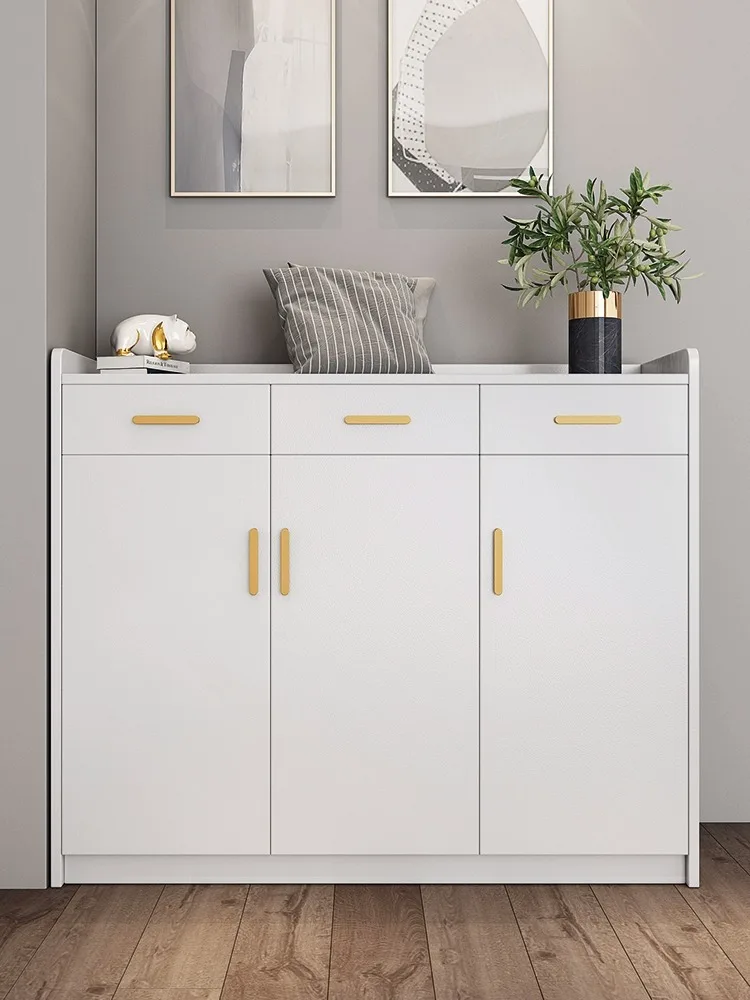 

White solid wood multi-layer board shoe cabinet home door light luxury storage combination living room entrance large capacity