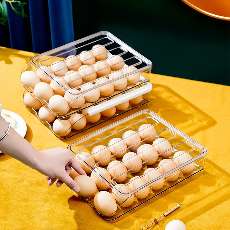 Transparent Automatic Rolling Egg Box Refrigerator Egg Dispenser Egg Rack Holder Basket Container Storage Organizer for Kitchen