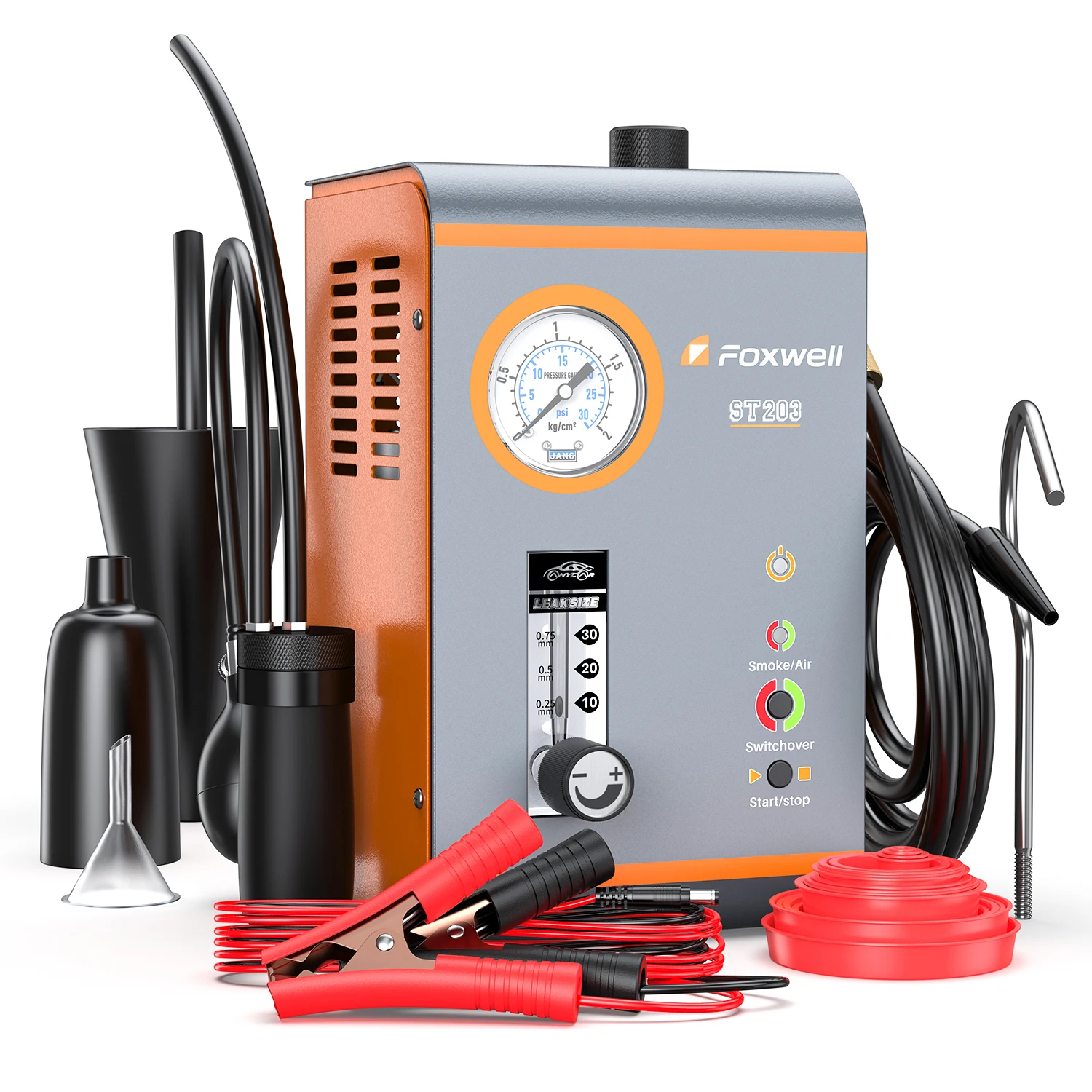 

FOXWELL ST203 12V Car Smoke Leakage Machine with Built-in Air Pump Pressure Gauge Flowmeter EVAP Pipe Smoke Leak Tester Tools
