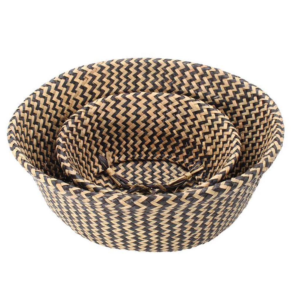 

Handwoven Seagrass Baskets Storage Rattan Folding Laundry Plant Pot Large Space Home Decor Removable Handle