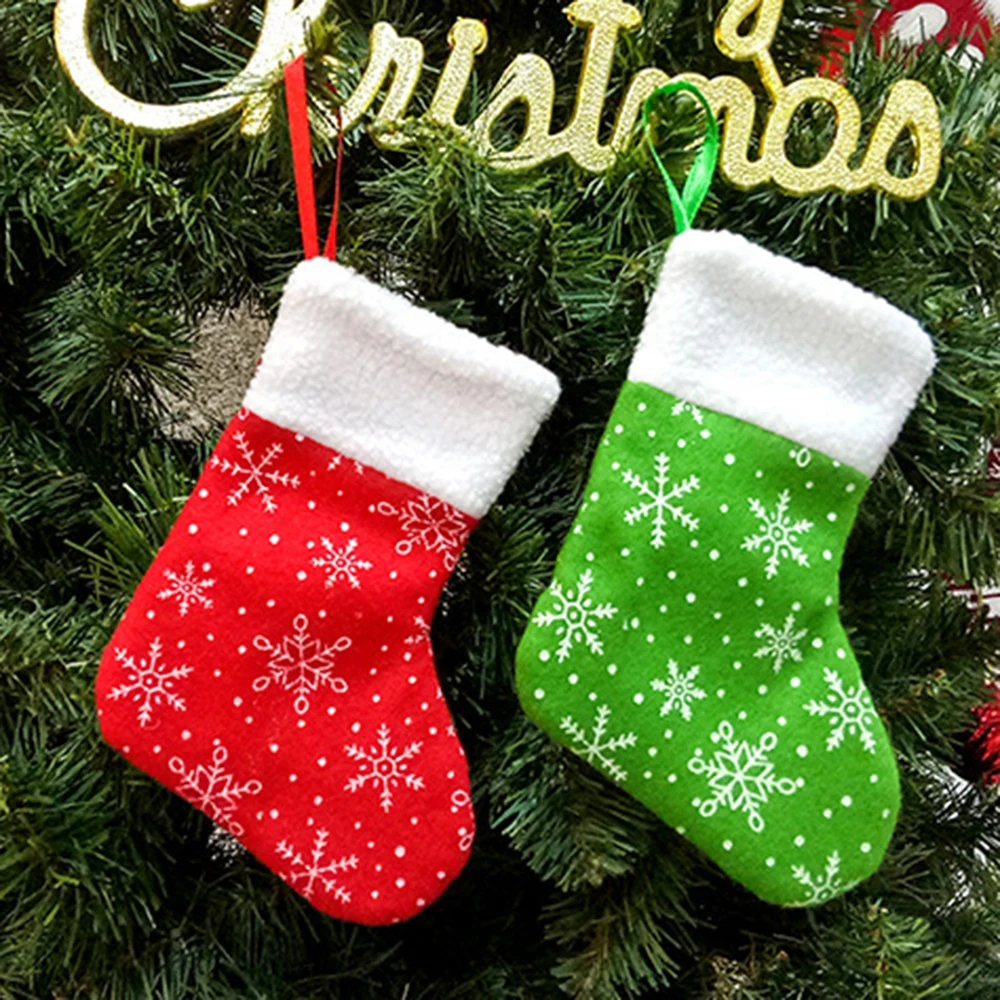 1pc Christmas Red Green Xmas Tree Hanging Mini-Sock For Home Party Table Decoration Noel Pendant Kids Gift Supplies