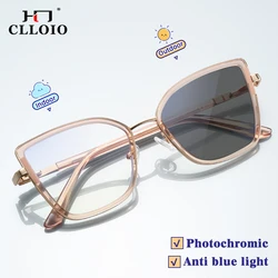 CLLOIO Fashion Anti-blue Light Reading Eyewear Square Cat Eye Frames Photochromic Customized Myopia Hyperopia Glasses for Women