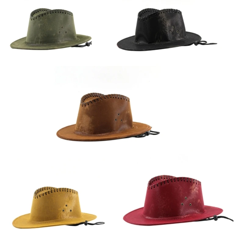 

Breathable Cowboy Hats Ethnic Style Women Traveling Cowboy Hats with Adjustable Chin Rope Adult Outdoor Sunproof DropShipping