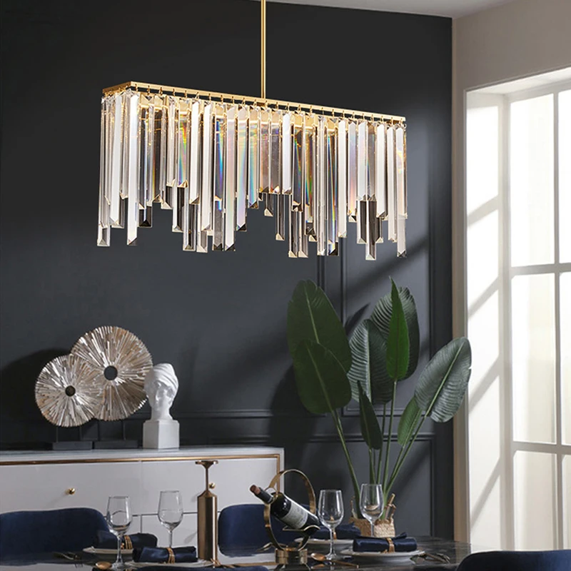 Imagem -04 - Clear Crystal Luxo Cobre Teto Lustres Retângulo Led Lustres Lâmpadas Penduradas Modern Home Decor Lights para Mesa de Jantar