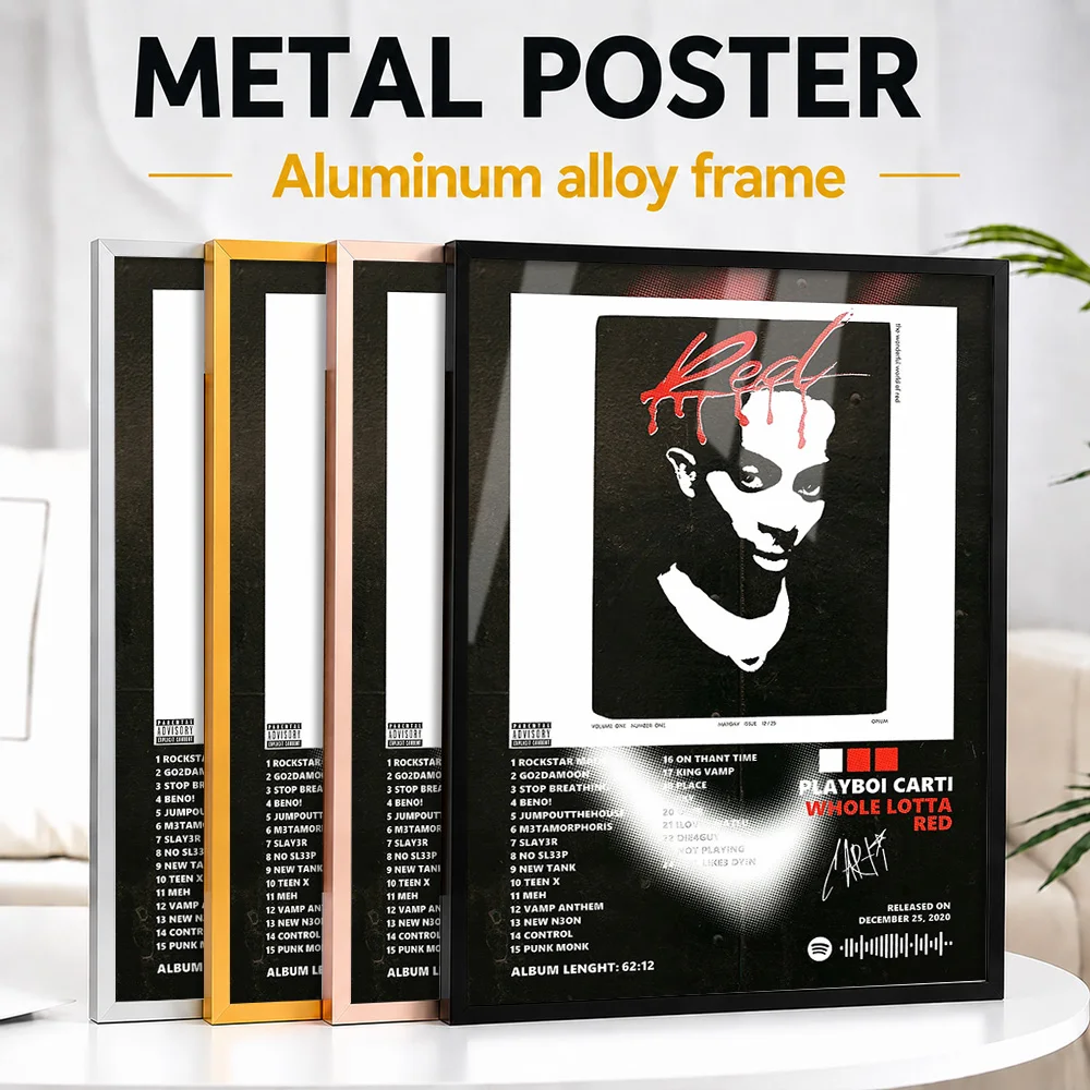 Playboi Carti Whole Lotta Red Album Framed Metal Print Customized Photo Colorful Soundwave Style Wall Art For Recording Studio