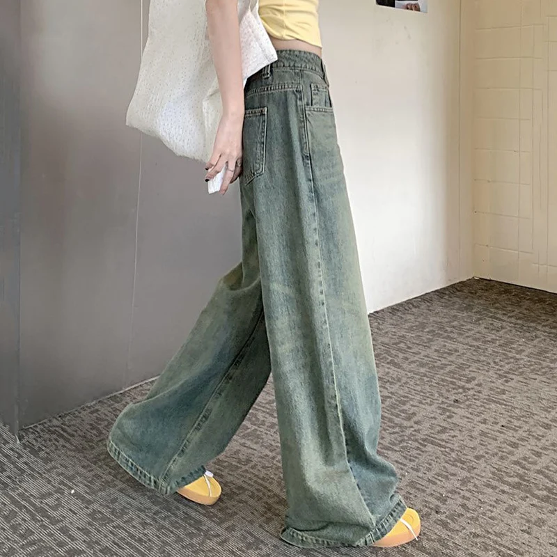 Streetwear Y2K Baggy Wide Leg Jeans Women Korean All-Match Washed Denim Trousers Female Vintage 90S High Waist Straight Pants