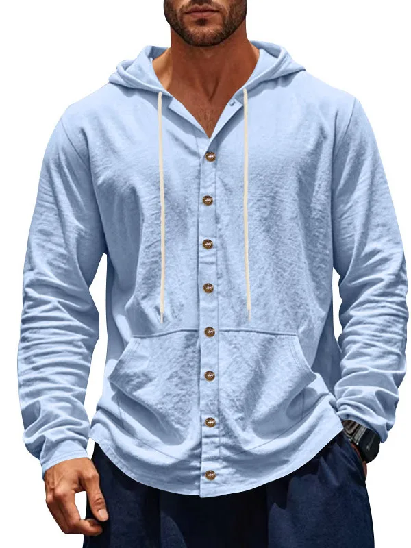 

Men's Casual Long Sleeve Hooded Shirt Loose Fit Youth Summer Regular Thickness Beach Style Open Cardigan Male Fashion