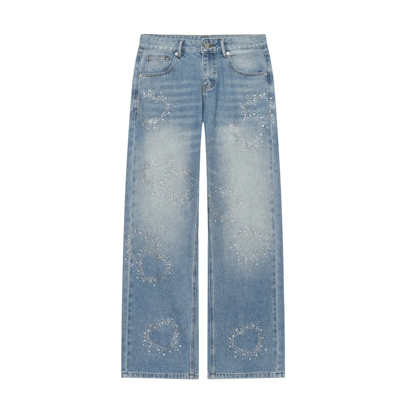 Withered Women's Clothing Wholesale 2026 New Style Simple Low Waist Sequined Wide Leg Jeans Women's Jeans Women's Denim Pants