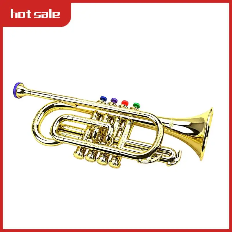 

Trumpet Kids Musical Educational Toy Wind Instruments ABS Gold Trumpet With 4 Colored Keys For Kids