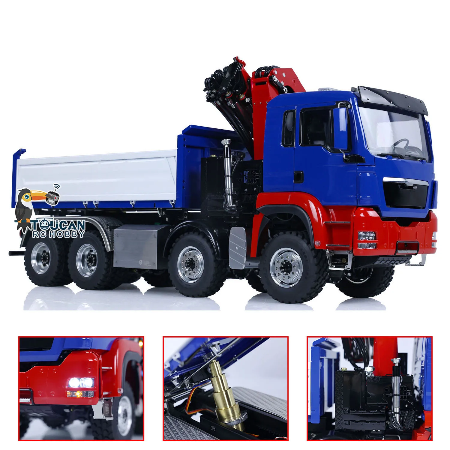 8X8 LESU 1/14 RC Hydraulic Dumper Crane Truck RTR Remote Control Dump Truck Tipper 3-way Car 2-speed Transmission Light Sound