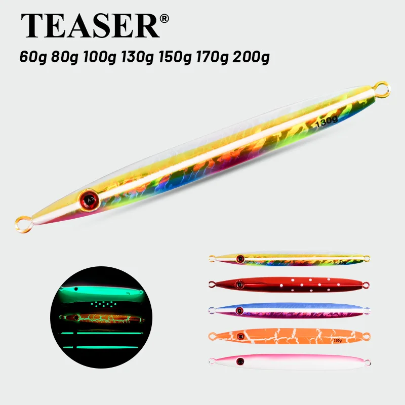 TEASER J85 100 g-200 g Speed Falling Fast Sinking Vertical Jigs Luminous Hard Metal Casting Jig Lure Assist Hook
