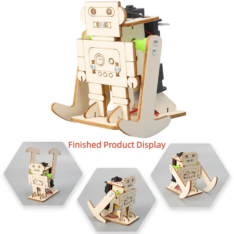 DIY-Holz-Laufroboter-Modellbausatz für Kinder – pädagogisches STEM-Projekt, wissenschaftliches Experiment, zusammenbaubares Spielzeug für wissenschaftliches Puzzle