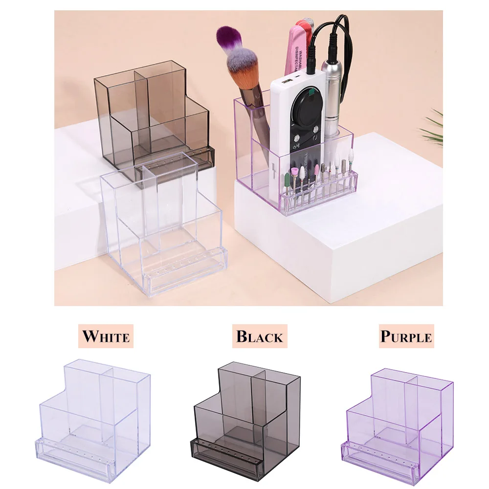 Soporte para brocas de uñas, caja de presentación transparente para uñas, organizador de almacenamiento de maquillaje transparente, herramientas de manicura