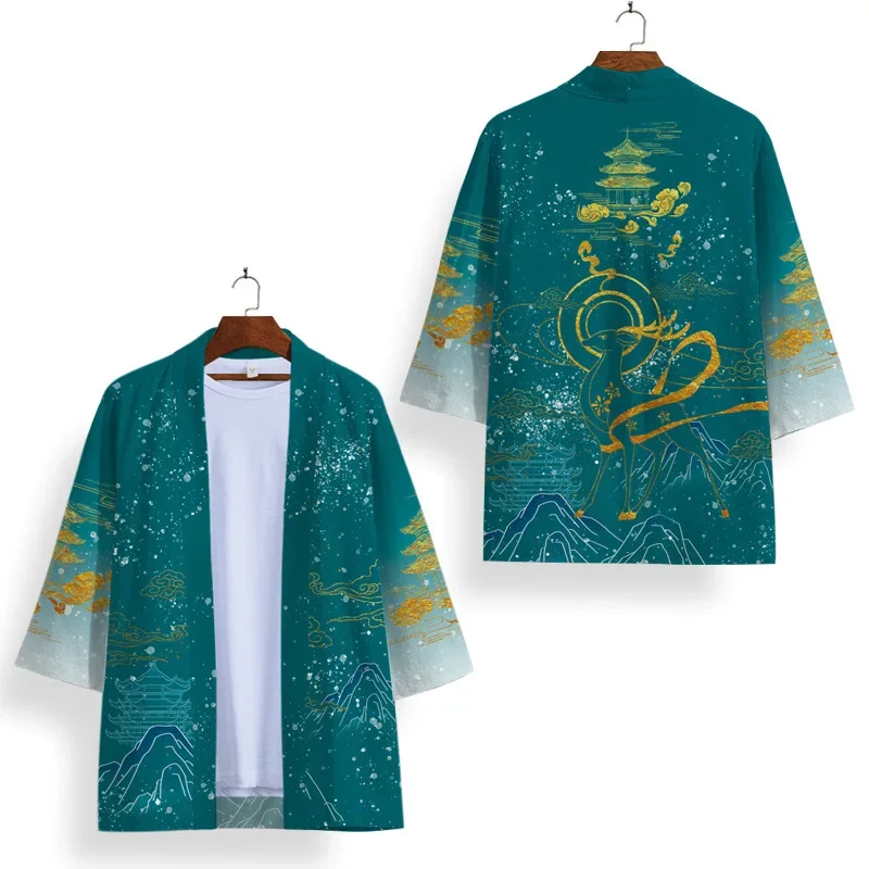 

Unisex Black & White Kimono Cosplay Samurai Tops Trendy Casual Cardigan Yukata Costume Japanese Streetwear Traditional Clothing