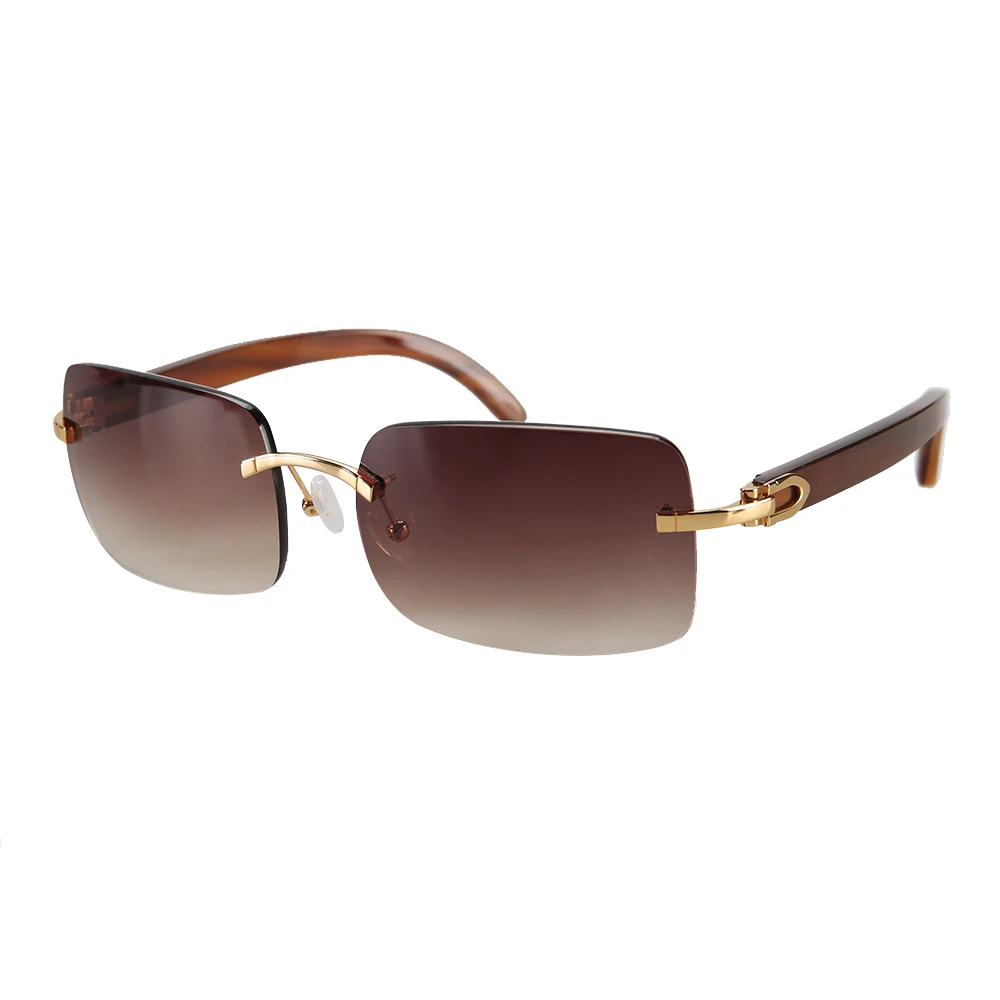 

replicas of luxury handmade large square frameless sunglasses with natural horn temples, fashionable and atmospheric