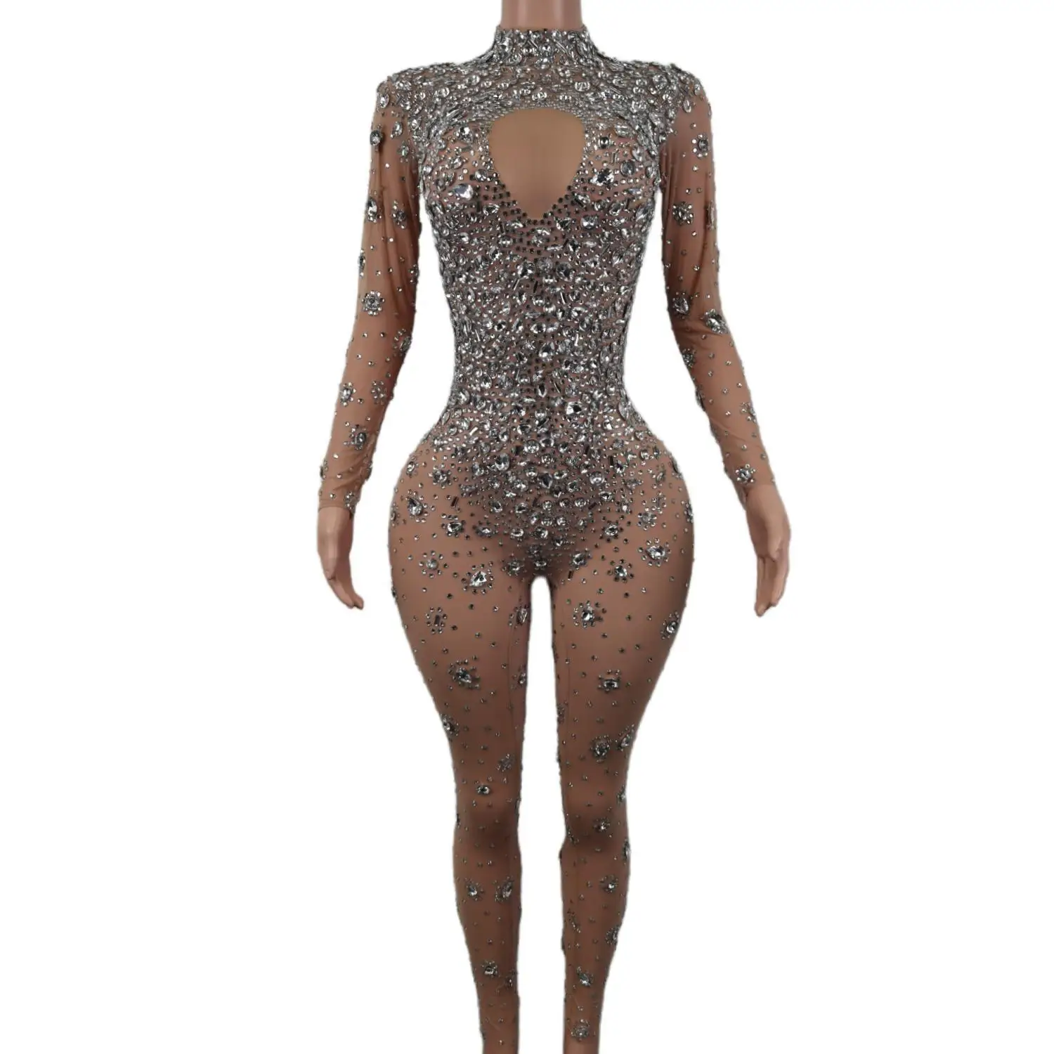 

Sexy See Through Crystal Bodysuits Lady Birthday Celebration Party Prom Rompers Stage Dancer Costumes Women Rhinestones Jumpsuit