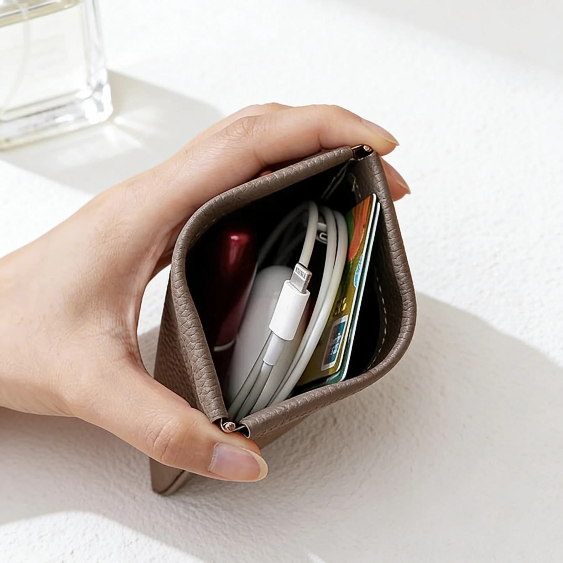 BUYLEMO Litchi Grain Snap Closure PU Leather Storage Pouch, Portable Cosmetic Coin Bag image 5