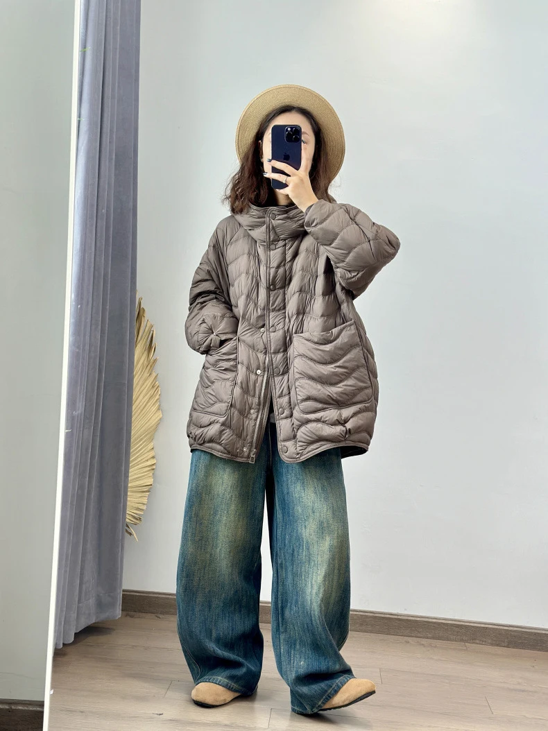 Schinteon Women 90% White Duck Down Jacket Casual Loose Over Size Autumn Winter Light Outwear with Hood Top Quality Coat 2026
