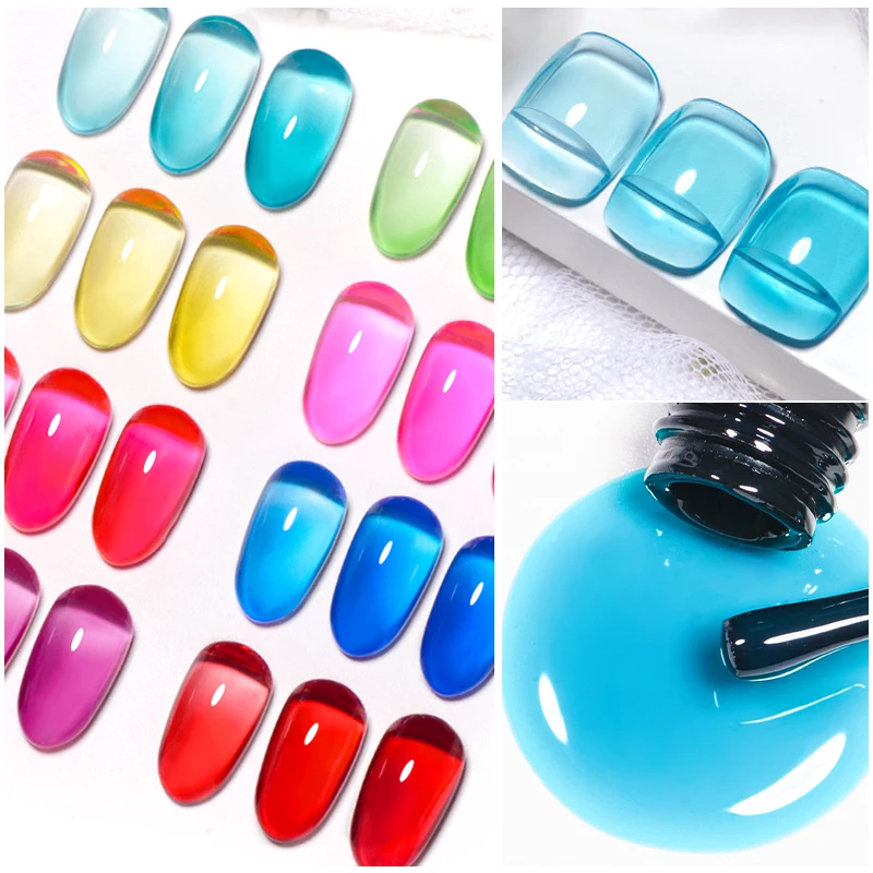 MEET ACROSS 7ml Jelly Glass Gel Nail Polish Summer Cool Semi-transparent Sea Blue Gel Polish Rainbow Nail Art UV Gel Varnish