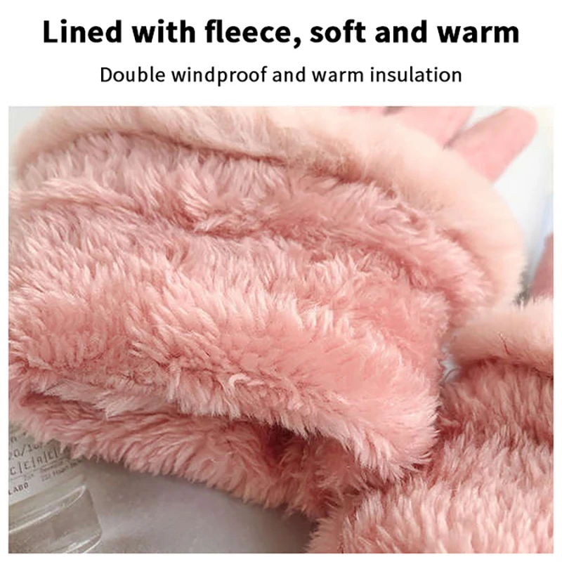 الخريف الشتاء الدافئة قفازات من جلد الغزال زائد المخملية سميكة أفخم ديكور الكفة قفازات في الهواء الطلق Coldproof لمس ركوب قفازات التزلج