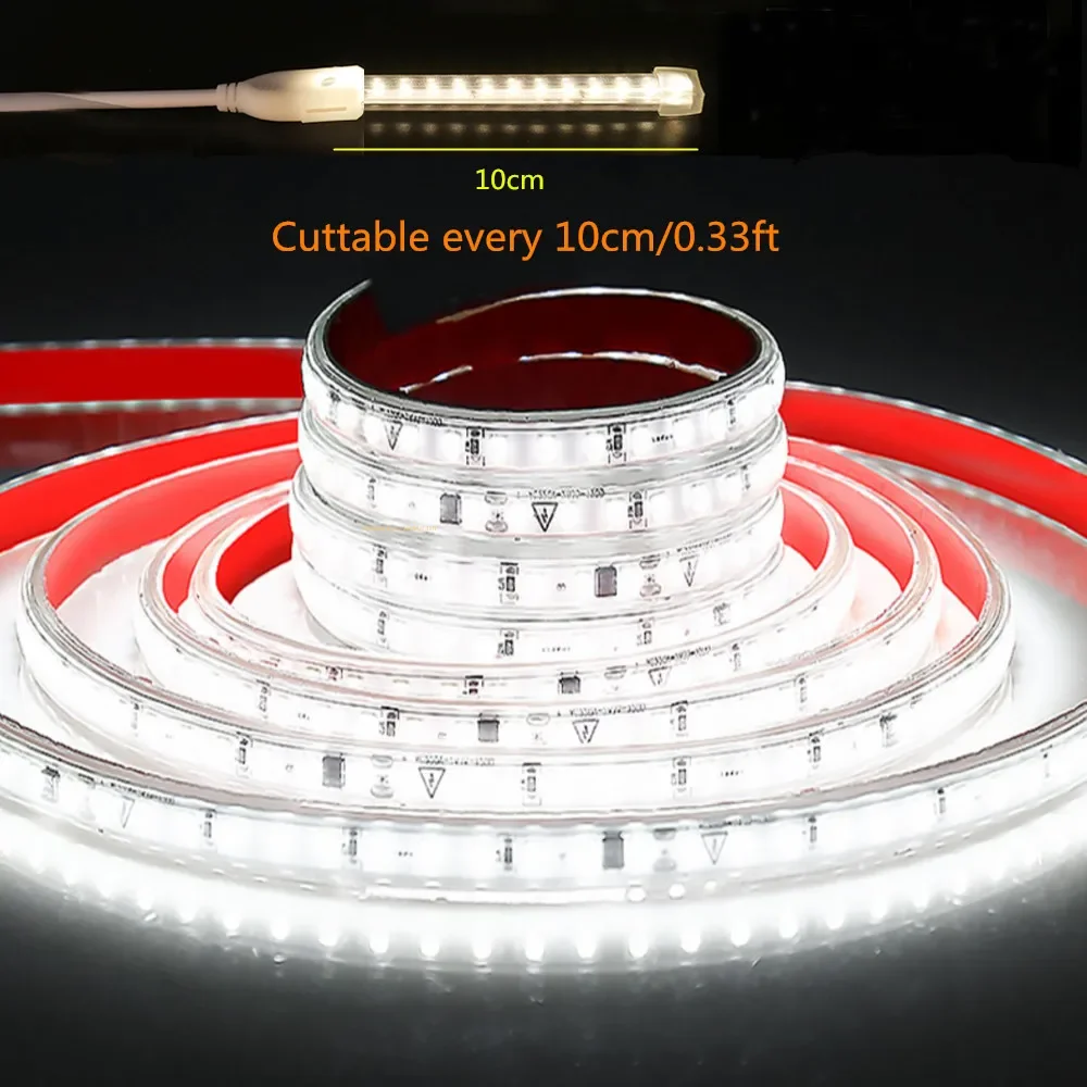

Ultra-thin Waterproof Led Strip Light 10cm Cut 220V 120LEDs/m Self-adhesive Linear Lighting Flexible LED Ribbon Cool&Warml White