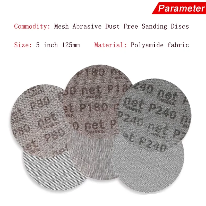 50Pcs/box 5 Inch 125mm Sandpaper Autonet Mesh Sanding Discs Dust Free Anti-blocking 80/120/180/240/320 Grits For Wood  Sanding