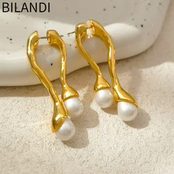 Bilandi Modern Jewelry Geometric Drop Earrings Front Back Wearing Hot Sale Metal High Quality Simulated Pearl Earrings For Women