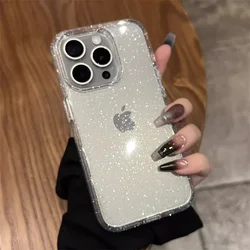 Luxury Glitter Bling Transparent Case For iPhone 16 15 14 Plus 13 12 Mini 11 Pro Max X XR XS MAX Clear Shockproof Soft TPU Cover