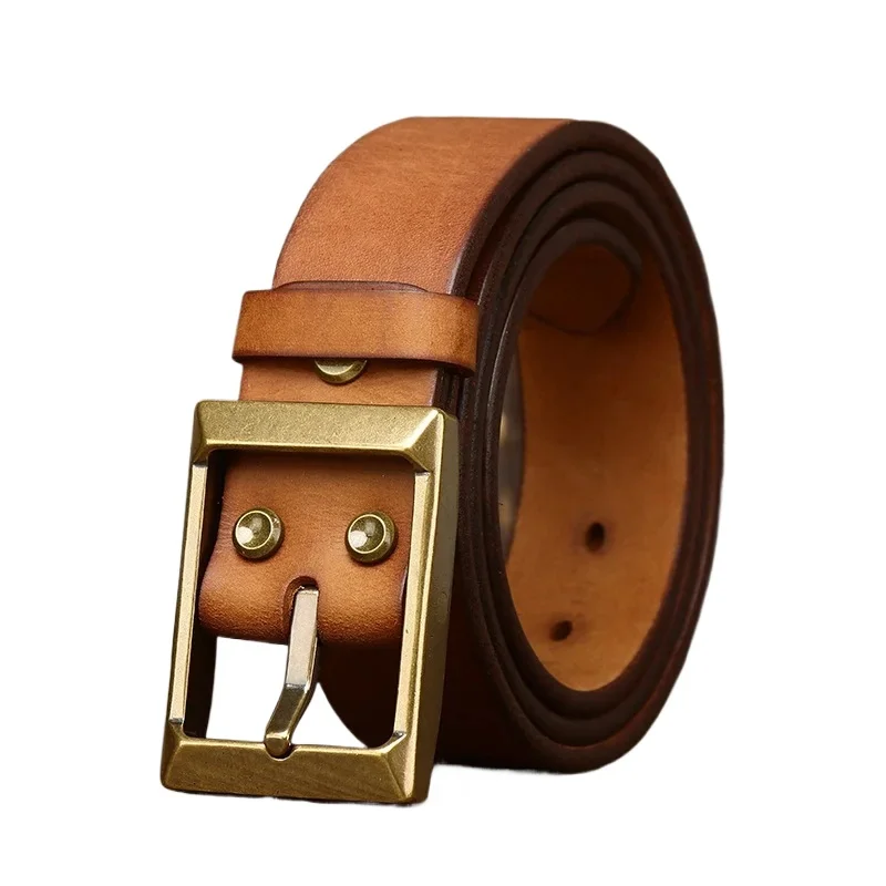 3.8CM Pure Cowhide Brass Buckle Genuine Leather Casual Jeans Thickened Belt for Men High Quality Retro Luxury Male Strap Cintos