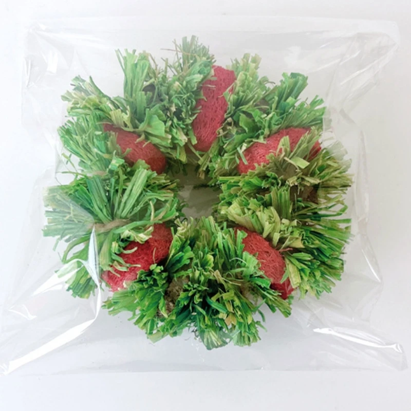 

Pet Bird Straw Chew Toy Natural Colorful Loofah Wreath for Cockatiel Budgies
