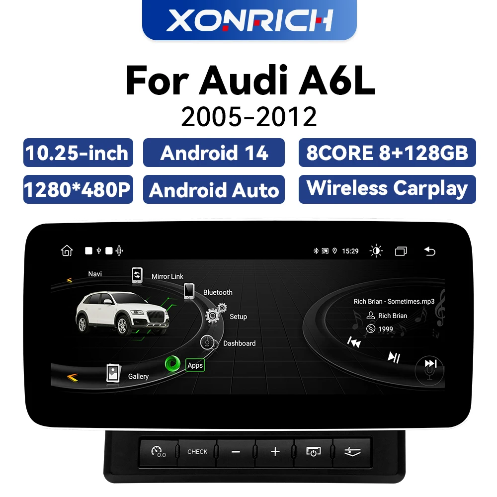 10,25 Zoll IPS Autoradio für Audi A6 C6 4F 2005-2012, kabelloses CarPlay, Android Auto, 8-Kern, 4+64GB, 4G GPS-Navigation, Touchscreen
