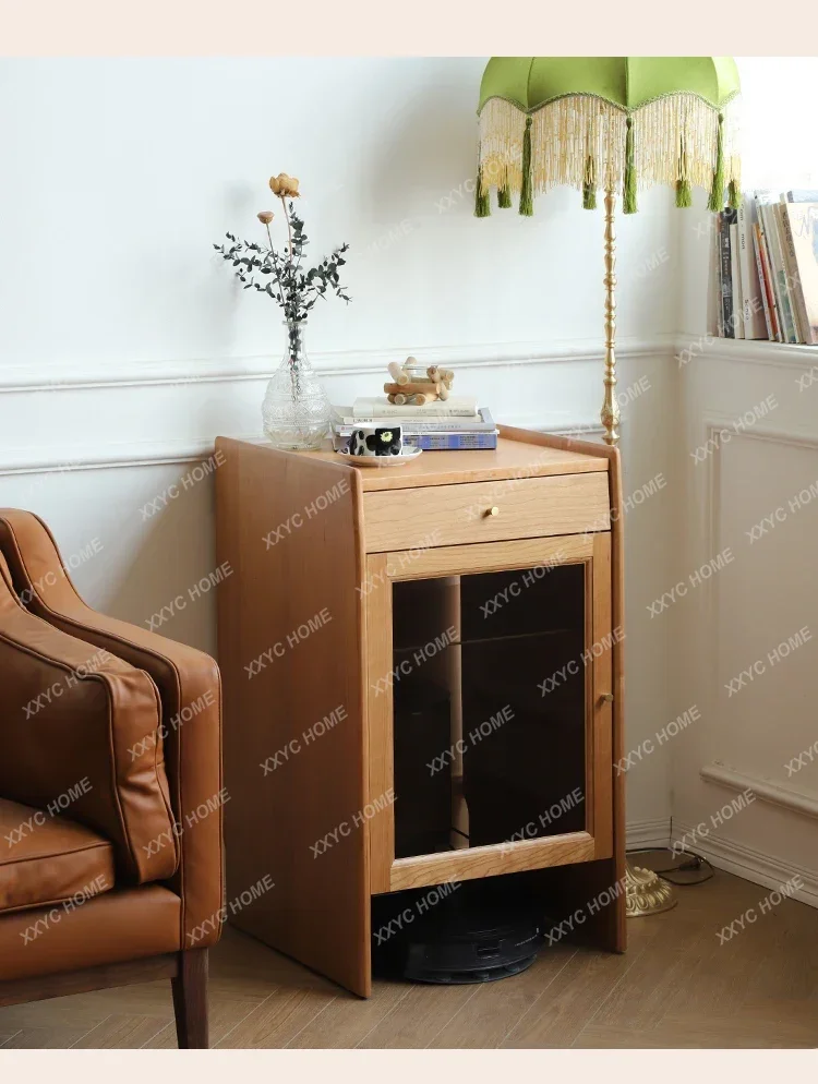 Housekeeping Cabinet Solid Wood Cherrywood Sweeping Robot Storage Cabinet Vacuum Cleaner Side Cabinet