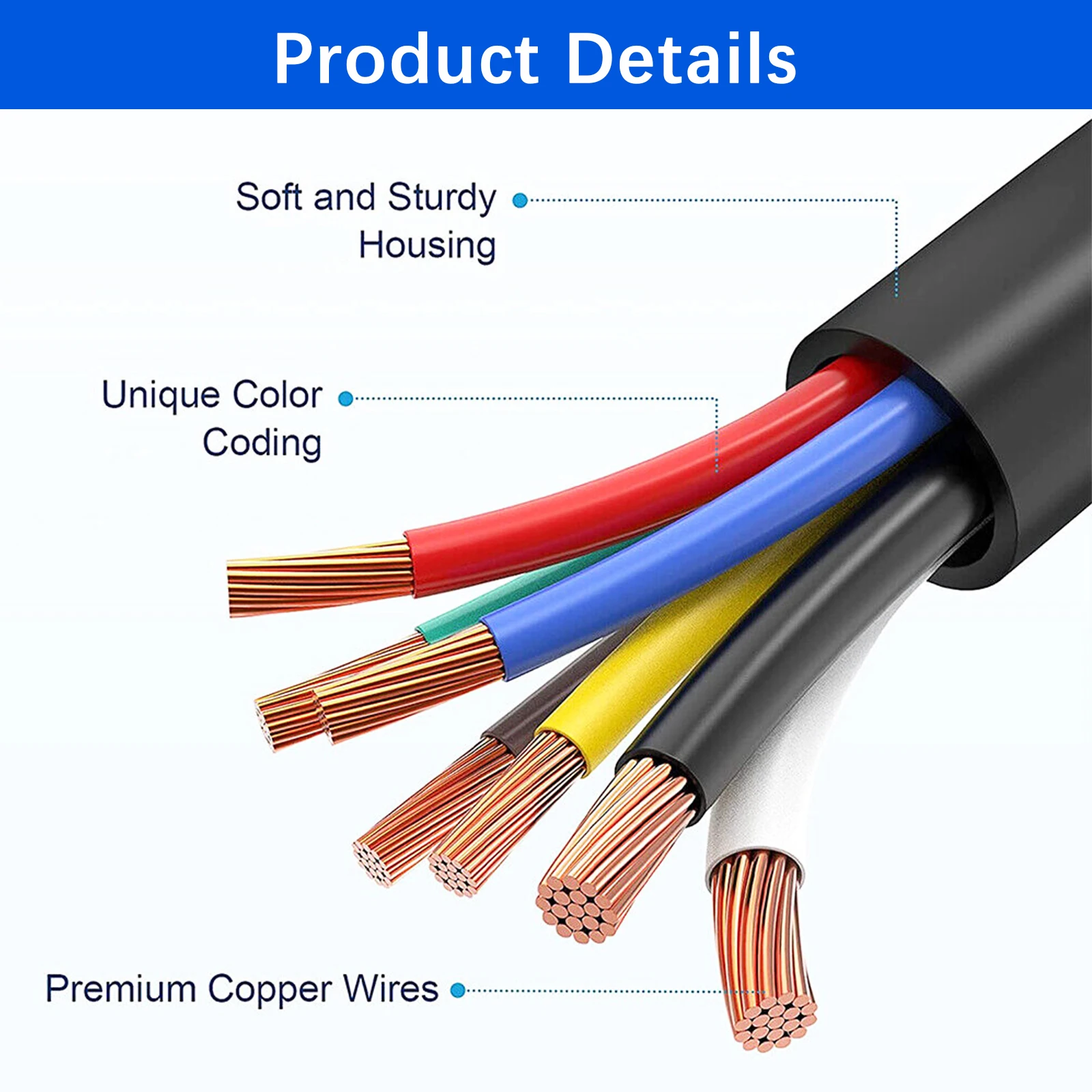 13-pins stekker, voorbedraad voor aanhangwagens, caravans, 3 meter kabelverlengconnector