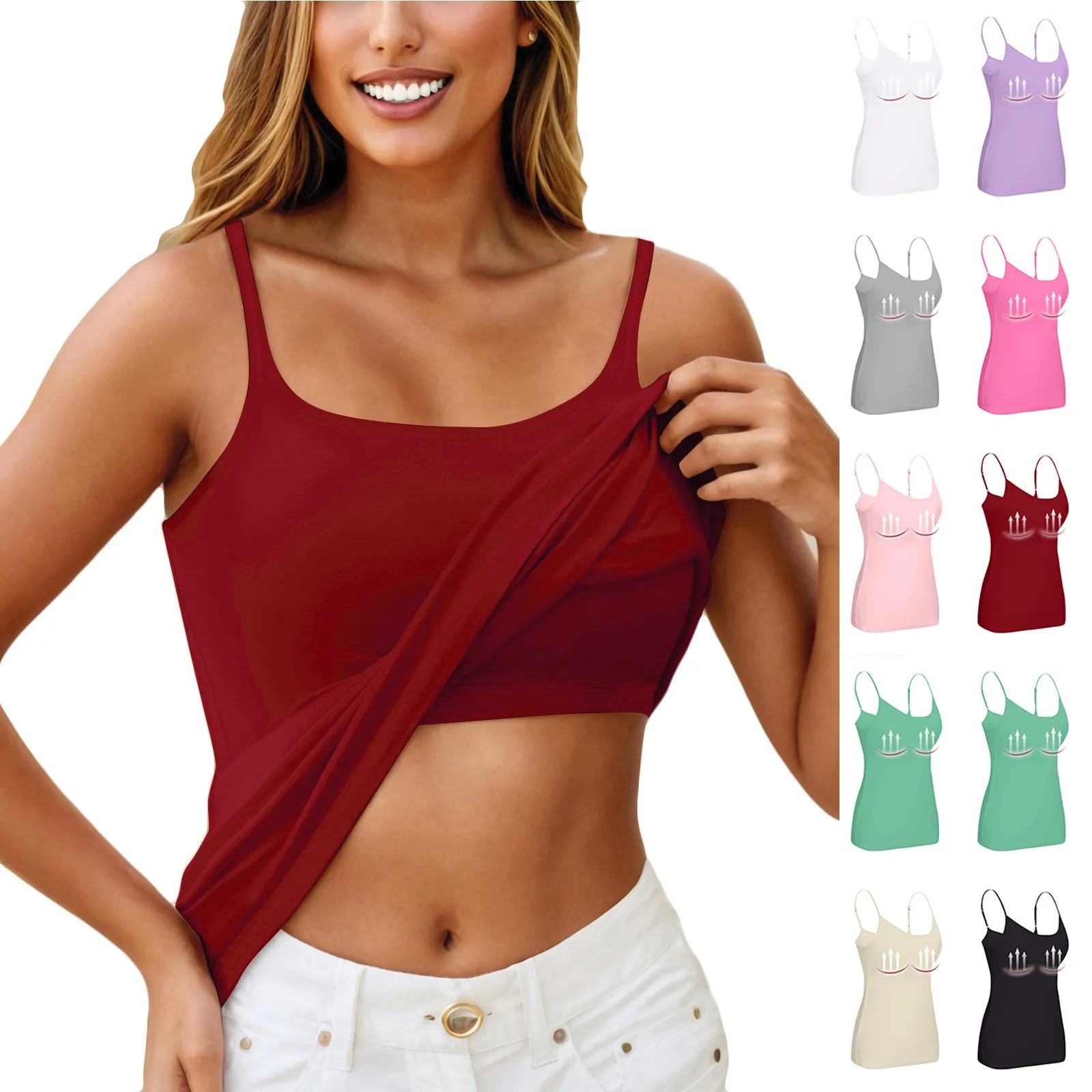 Padded Bra Tank Top Women Modal Spaghetti Solid Cami Top Vest Female Adjustable Camisole With Built In Bra Fitness Clothing