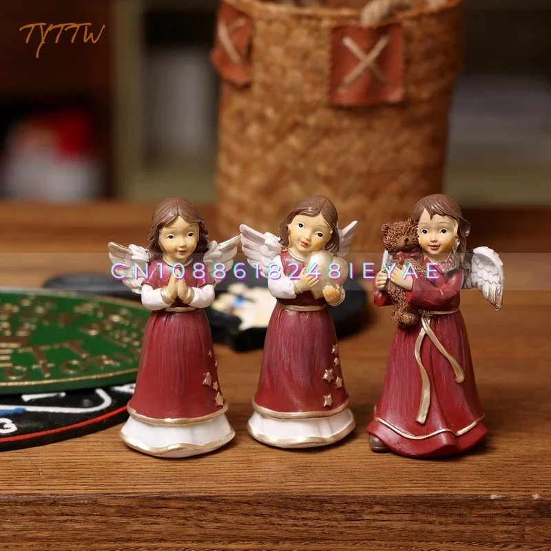 Ornamentos de anjo de resina antiga vintage, presente de Natal, enfeites para casa