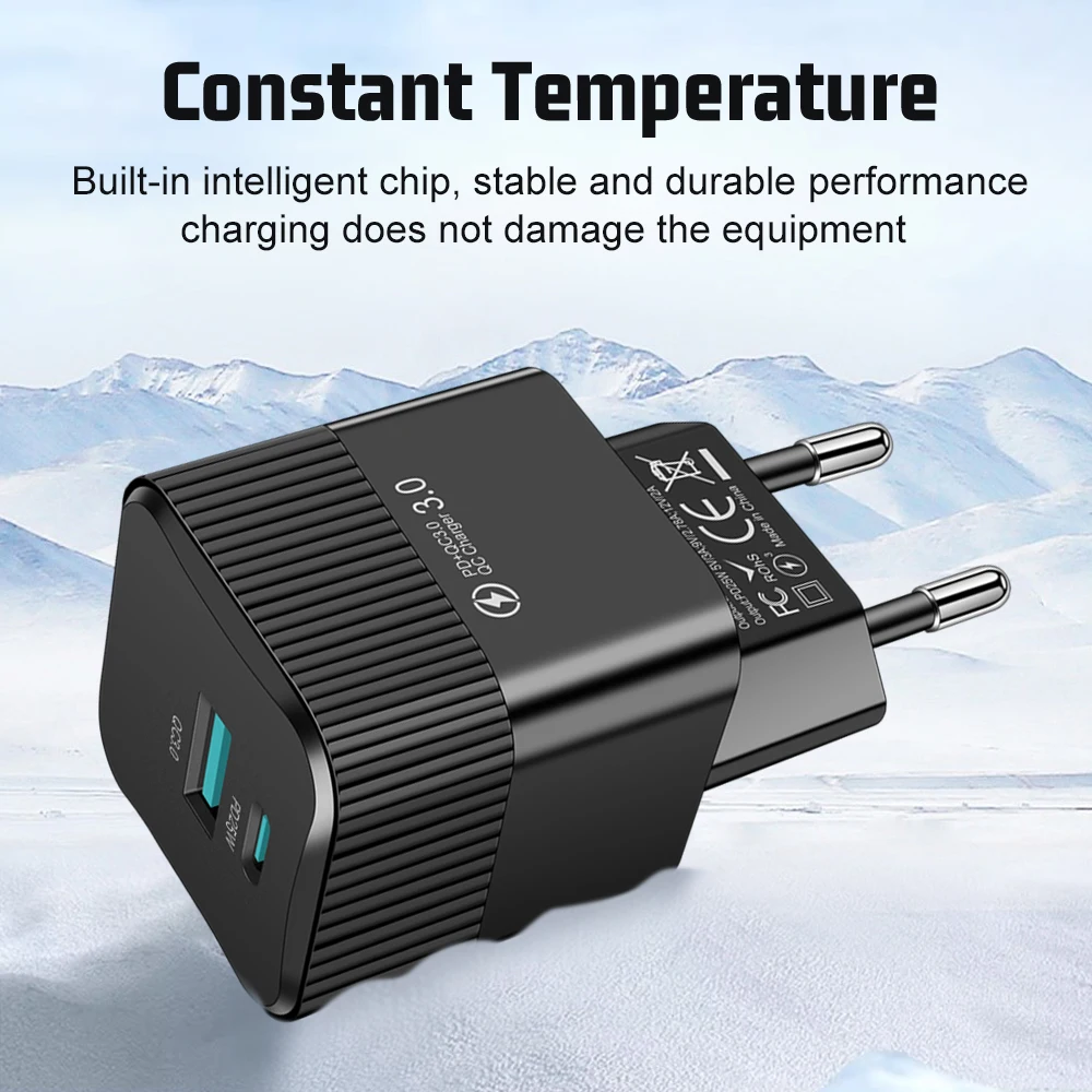 

USB C PD 25W Fast Charger for iPhone 16 Pro Max Xiaomi 15 Oneplus KR EU US Mini 2 Ports Travel Plug Phone Fast Charging Adapter