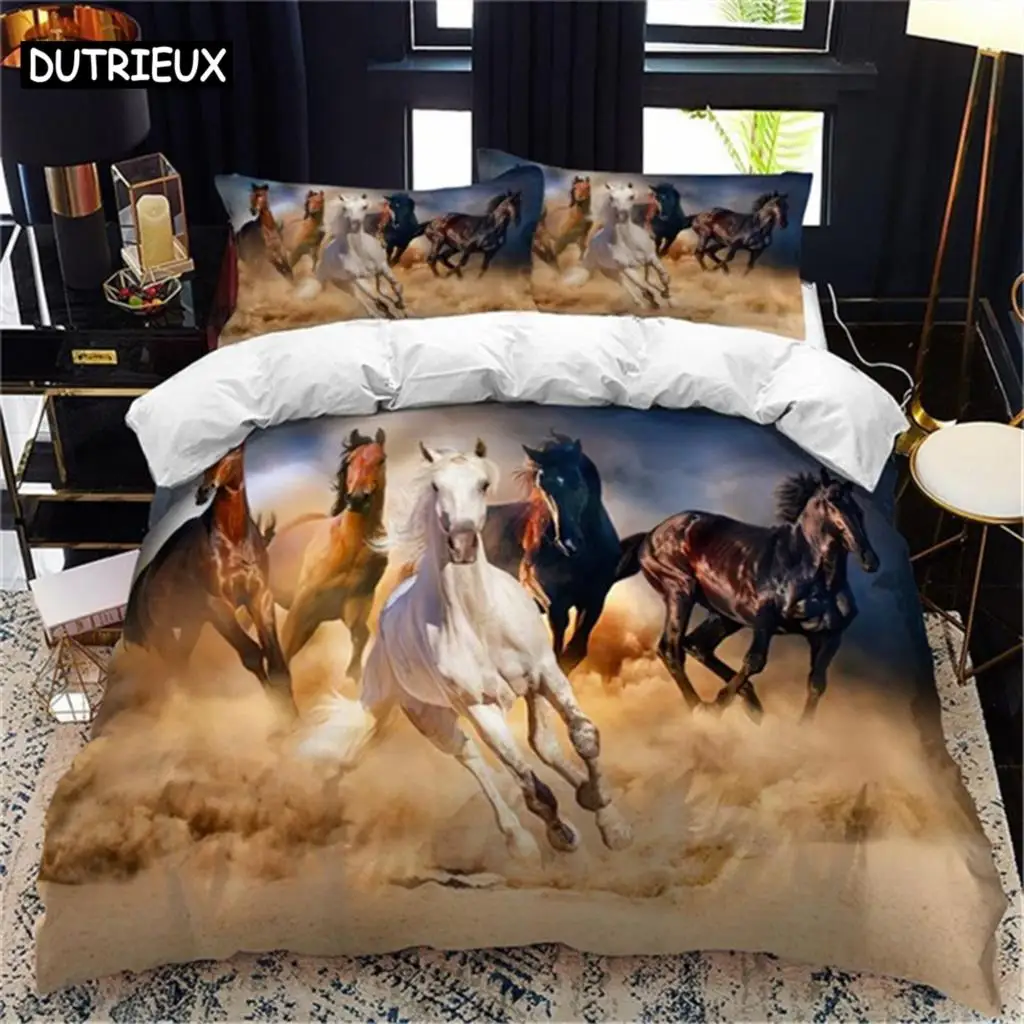 Horses Printed Duvet Cover Set Twin Full Queen King Bedding Comforter Bedspread Soft Lightweight Quilt Animals Home Textile