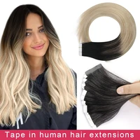 Moresoo-extensiones de cabello humano, cinta en Balayage Invisible, 50G, máquina Remy, cinta recta en cabello liso Natural extensiones de cabello natural 100 %humano extensiónes adhesivas extenciones de colores