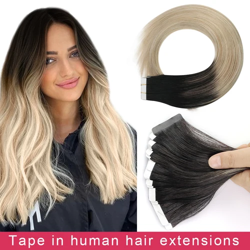 Moresoo-extensiones de cabello humano, cinta en Balayage Invisible, 50G, máquina Remy, cinta recta en cabello liso Natural extensiones de cabello natural 100 %humano extensiónes adhesivas extenciones de colores