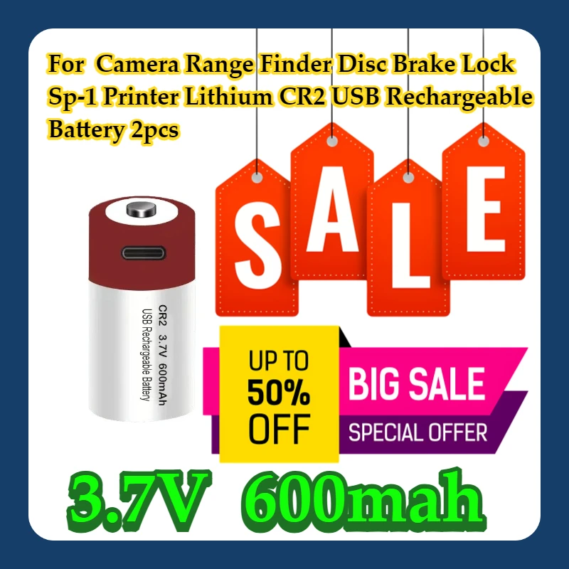 

For Camera Range Finder Disc Brake Lock Sp-1 Printer 3.7V Lithium CR2 USB Rechargeable Battery 2pcs