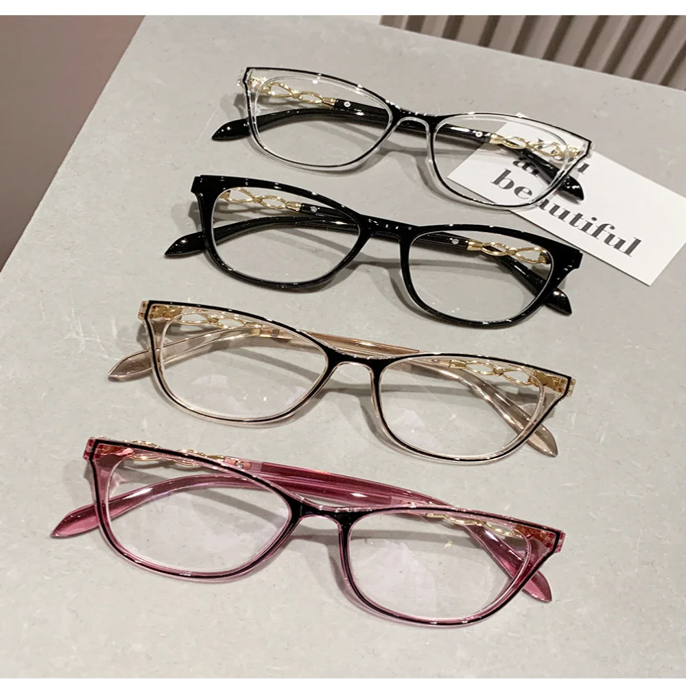 New Fashion Cat Eyes Reading Glasses For Women Men Ultralight Luxury Small Frame Clear Lens Presbyopic Eyeglasses +1.0 to +4.0