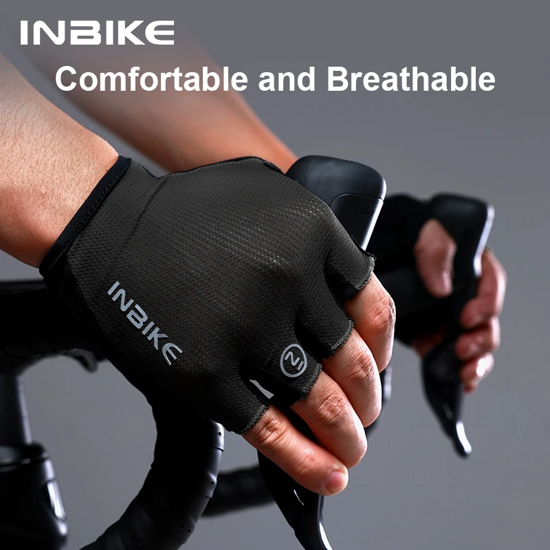 Image of INBIKE Fahrradhandschuhe Halbfinger Rutschfest Stoßdämpfend Sommer Atmungsaktiv Mountainbike Rennrad Handschuhe Herren Fahrradausrüstung