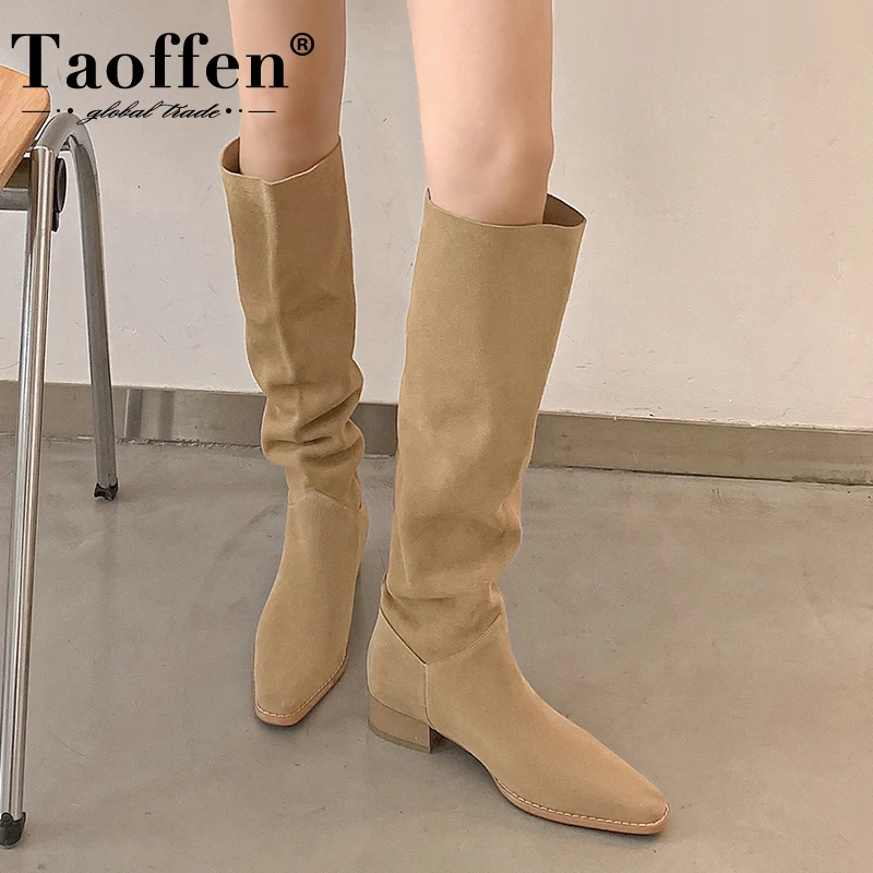 

Taoffen Size 33-40 Women Long Boots Genuine Leather Winter Ins Shoes For Woman Fashion Western Boots Ladies Footwear