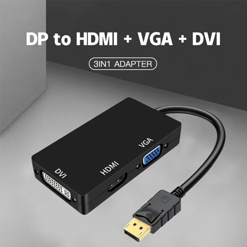 Displayport DP TO DVI VGA HDTV 3IN1 Adapter Converter Cable For Projector TV Computer Laptop PC