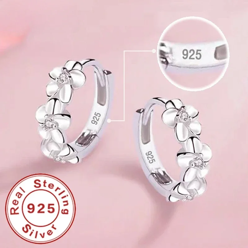 

Jewelrytop 925 Sterling Silver Small Rose Flower Round Hoop Earring AAA Zircon For Women Female Charm Engagement Wedding Jewelry