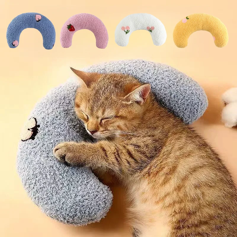 

Pillow for Cats Puppy Neck Pillow Soft Pet Calming Toy Half Donut Cuddler, U-Shaped Pillow for Pet Joint Relief Sleeping Improve