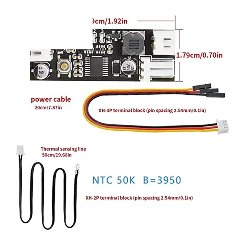 Одиночный 12-вольтовый 0.8A DC PWM 2-3-проводной вентилятор с контроллером температуры и скорости, шасси компьютера, модуль шумоподавления NTC B 50K 3950